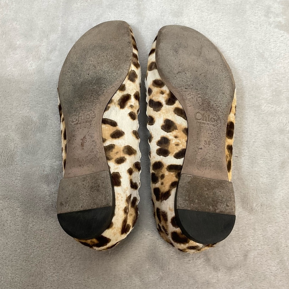 Chloe Calf Hair Scalloped Leopard Flats Womens EU 36 / US 6 - Picture 7 of 9